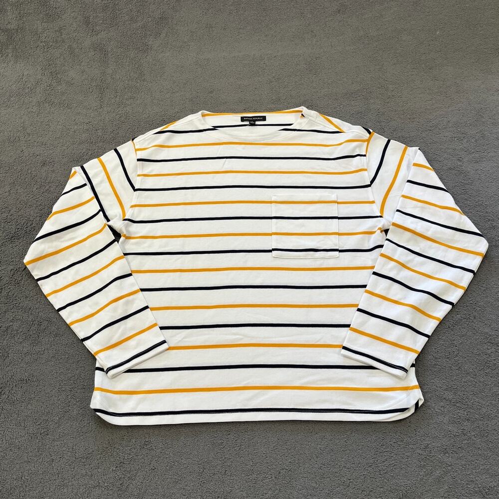 Banana Republic White Yellow Blue Striped Long Sleeve Shirt Men's Size Medium